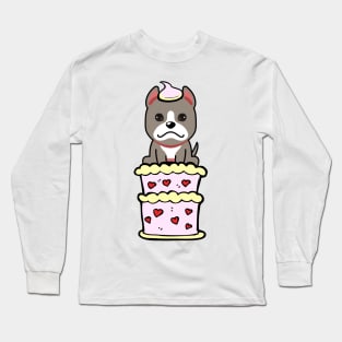 Grey dog Jumping out of a cake Long Sleeve T-Shirt